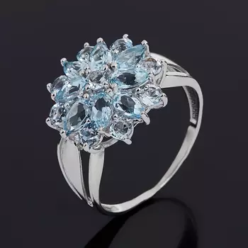 Кольцо топаз голубой (серебро 925 пр. родир. бел.) огранка размер 18,5