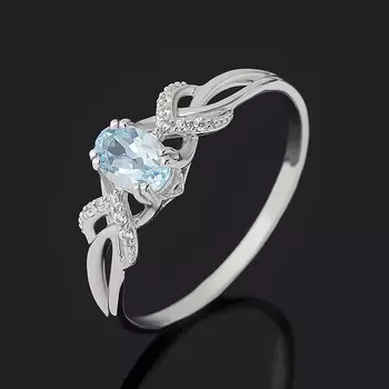 Кольцо топаз голубой (золото 585 пр. родир. бел.) огранка размер 17,5