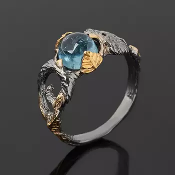 Кольцо турмалин голубой (индиголит) (серебро 925 пр. позолота, родир. сер.) размер 18,5