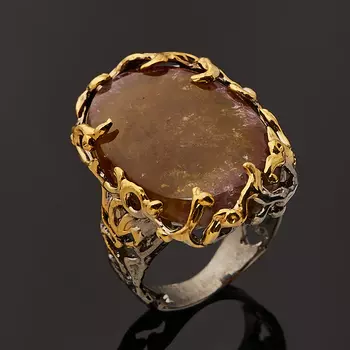 Кольцо турмалин полихромный (серебро 925 пр. позолота, родир. сер.) размер 18,5