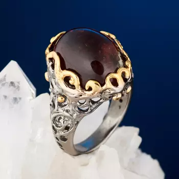 Кольцо турмалин розовый (рубеллит) (серебро 925 пр. позолота, родир. черн.) размер 16