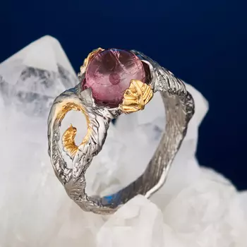 Кольцо турмалин розовый (рубеллит) (серебро 925 пр. позолота, родир. сер.) размер 15,5