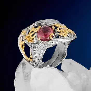 Кольцо турмалин розовый (рубеллит) (серебро 925 пр. позолота, родир. сер.) размер 18,5