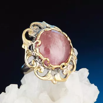 Кольцо турмалин розовый (рубеллит) (серебро 925 пр. позолота, родир. сер.) размер 18,5