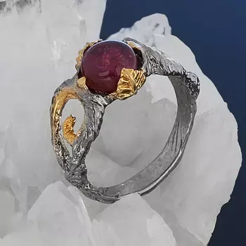 Кольцо турмалин розовый (рубеллит) (серебро 925 пр. позолота, родир. сер.) размер 16,5