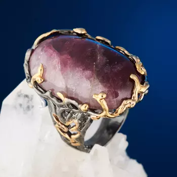 Кольцо турмалин розовый (рубеллит) (серебро 925 пр. позолота, родир. сер.) размер 17,5