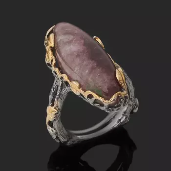 Кольцо турмалин розовый (рубеллит) (серебро 925 пр. позолота, родир. черн.) размер 16,5