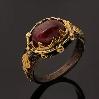 Кольцо турмалин розовый (рубеллит) (серебро 925 пр. позолота, родир. черн.) размер 17,5