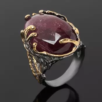 Кольцо турмалин розовый (рубеллит) (серебро 925 пр. позолота, родир. сер.) размер 18,5