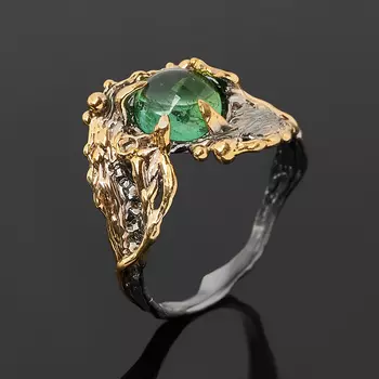 Кольцо турмалин зеленый (верделит) (серебро 925 пр. позолота, родир. сер.) размер 17