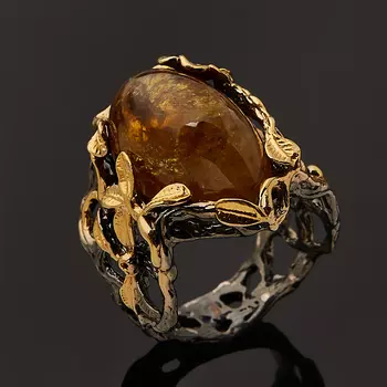 Кольцо турмалин желтый (дравит) (серебро 925 пр. позолота, родир. черн.) размер 17,5