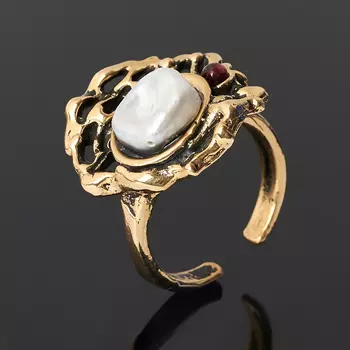 Кольцо жемчуг белый (бронза) (регулируемый) размер 18,5