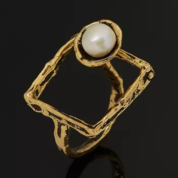 Кольцо жемчуг белый (бронза) (регулируемый) размер 17,5