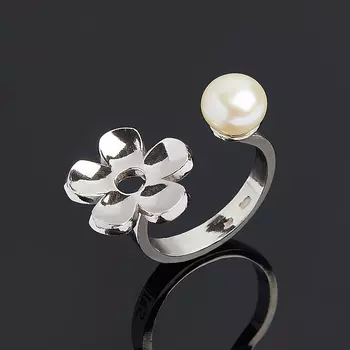 Кольцо жемчуг белый (серебро 925 пр. родир. бел.) размер 17