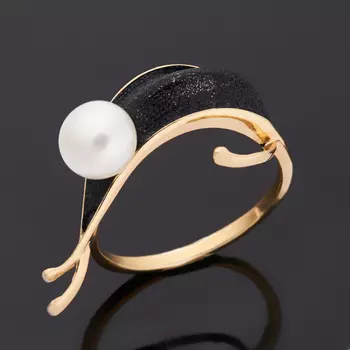 Кольцо жемчуг белый (серебро 925 пр. позолота) размер 17,5