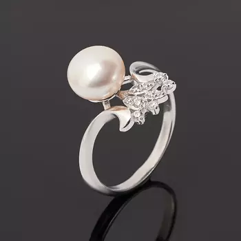 Кольцо жемчуг белый (серебро 925 пр.) размер 17