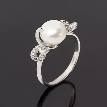 Кольцо жемчуг белый (серебро 925 пр.) размер 17