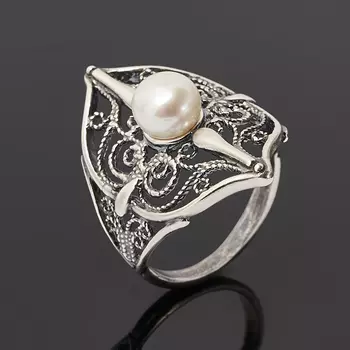 Кольцо жемчуг белый (серебро 925 пр.) размер 19