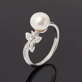 Кольцо жемчуг белый (серебро 925 пр.) размер 17,5