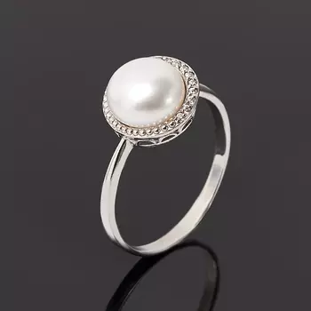 Кольцо жемчуг белый (серебро 925 пр.) размер 18