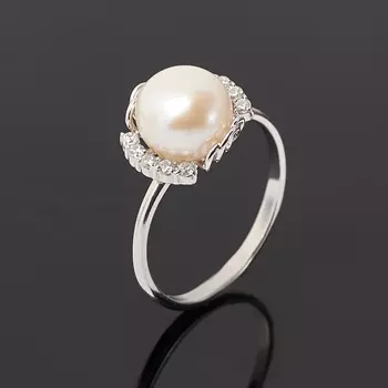 Кольцо жемчуг белый (серебро 925 пр.) размер 17