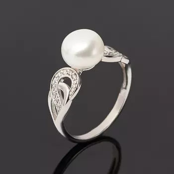 Кольцо жемчуг белый (серебро 925 пр.) размер 17