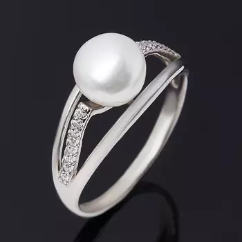 Кольцо жемчуг белый (серебро 925 пр. родир. бел.) размер 17