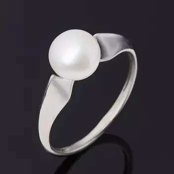 Кольцо жемчуг белый (серебро 925 пр. родир. бел.) размер 17