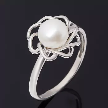 Кольцо жемчуг белый (серебро 925 пр. родир. бел.) размер 17,5