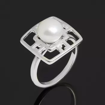 Кольцо жемчуг белый (серебро 925 пр.) размер 18