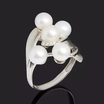 Кольцо жемчуг белый (серебро 925 пр.) размер 17