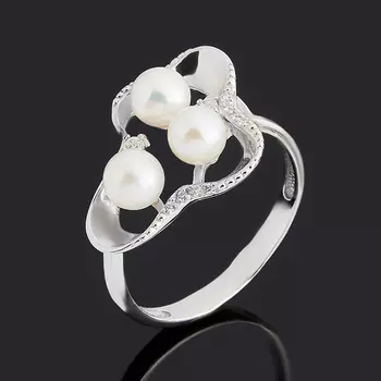 Кольцо жемчуг белый (серебро 925 пр.) размер 17