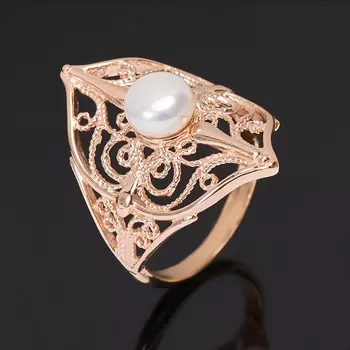 Кольцо жемчуг белый (серебро 925 пр., позолота) размер 19,5