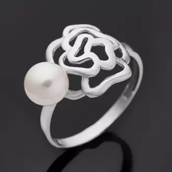 Кольцо жемчуг белый (серебро 925 пр. родир. бел.) размер 17