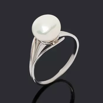 Кольцо жемчуг белый (серебро 925 пр. родир. бел.) размер 18