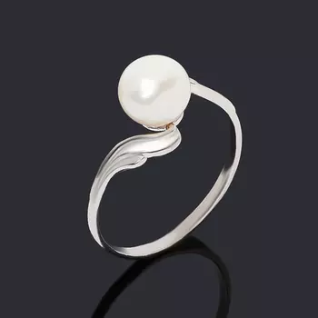 Кольцо жемчуг белый (серебро 925 пр. родир. бел.) размер 18