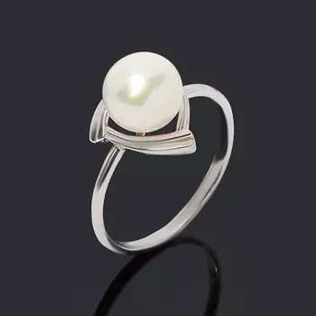 Кольцо жемчуг белый (серебро 925 пр. родир. бел.) размер 17,5