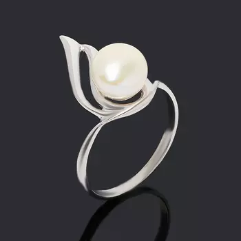 Кольцо жемчуг белый (серебро 925 пр. родир. бел.) размер 17