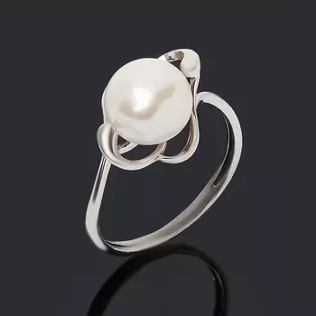 Кольцо жемчуг белый (серебро 925 пр. родир. бел.) размер 18
