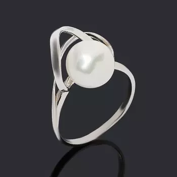 Кольцо жемчуг белый (серебро 925 пр. родир. бел.) размер 17