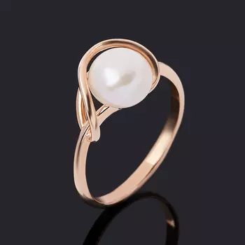 Кольцо жемчуг белый (серебро 925 пр. позолота) размер 17,5