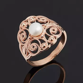 Кольцо жемчуг белый (серебро 925 пр. позолота) размер 17,5