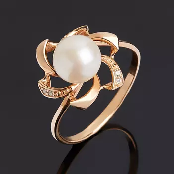 Кольцо жемчуг белый (серебро 925 пр. позолота) размер 18