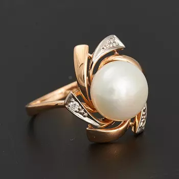 Кольцо жемчуг белый (серебро 925 пр. позолота) размер 18