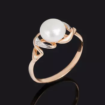 Кольцо жемчуг белый (серебро 925 пр. позолота, родир. бел.) размер 18