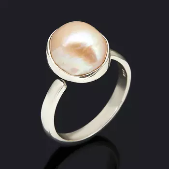 Кольцо жемчуг белый (серебро 925 пр.) (регулируемый) размер 18