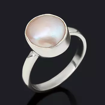 Кольцо жемчуг белый (серебро 925 пр.) (регулируемый) размер 18