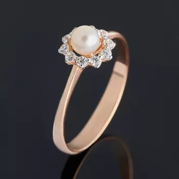 Кольцо жемчуг белый (серебро 925 пр. позолота) размер 17,5