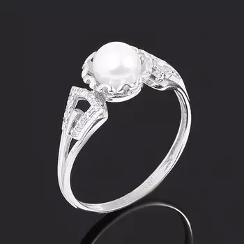 Кольцо жемчуг белый (серебро 925 пр. родир. бел.) размер 17,5