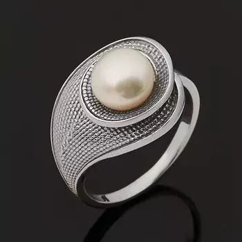 Кольцо жемчуг белый (серебро 925 пр.) размер 17